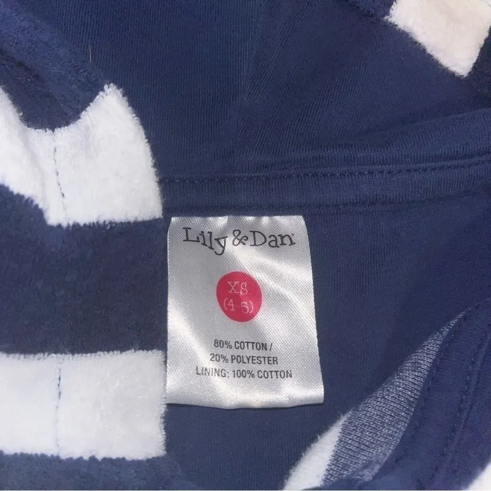 Lily and Dan kids swim hooded  cover up  blue white striped Boys or Girls XS 4-5